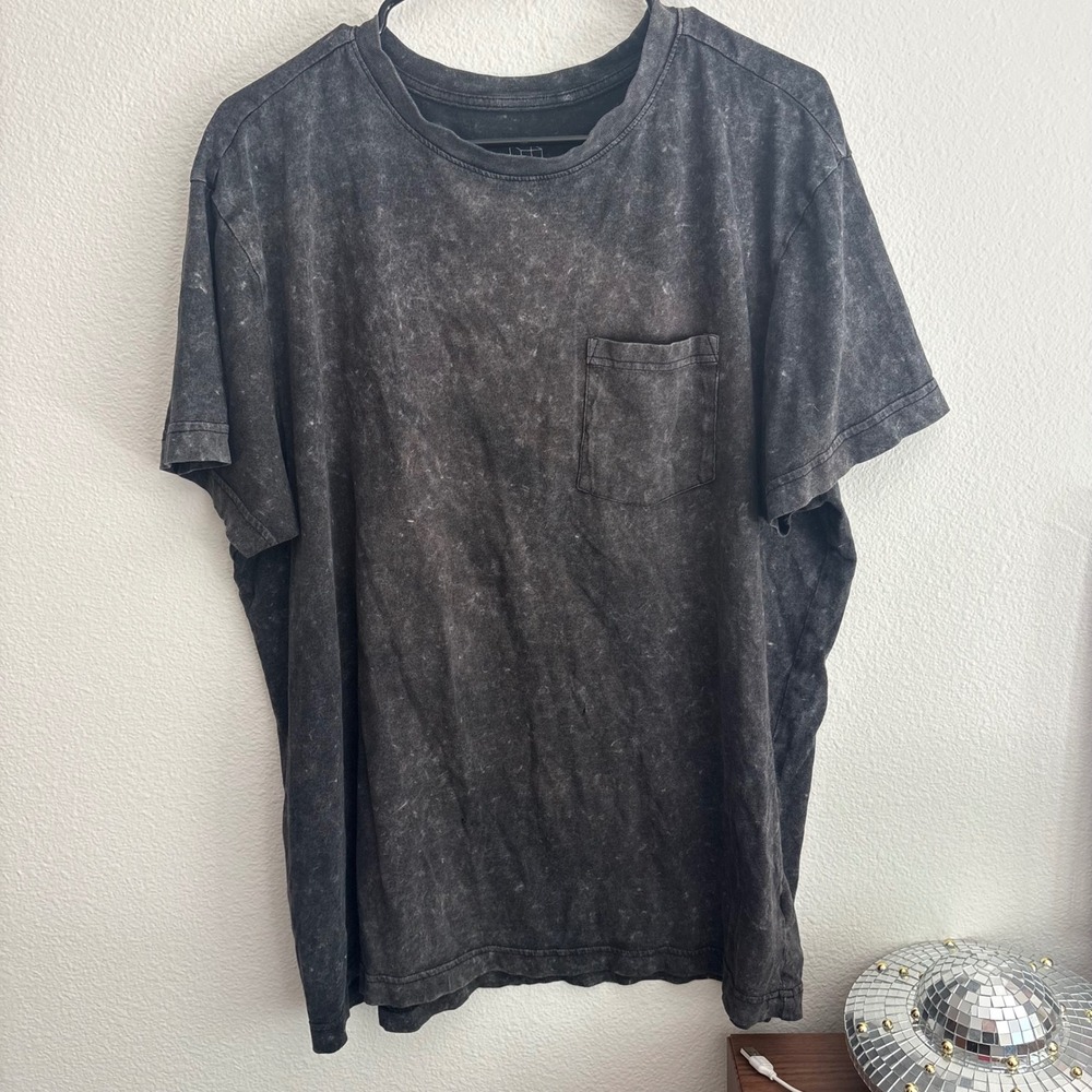 Original Use Mens Large Acid Wash Pocket T-Shirt Dark Gray Black Cotton Tee